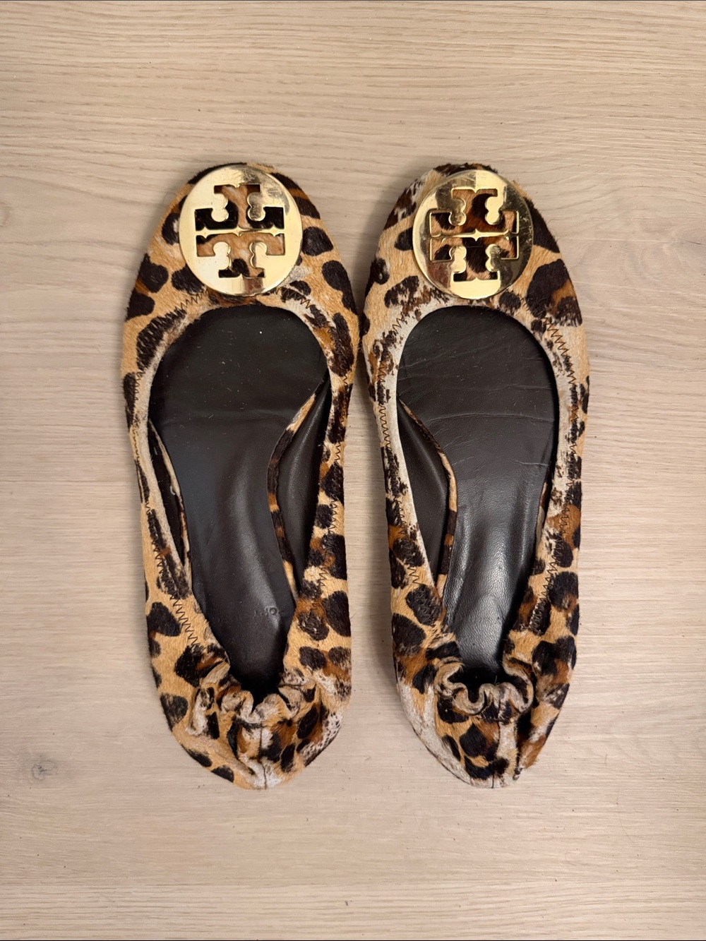 Tory Burch Leopard-Print Reva Flats with Gold Logo